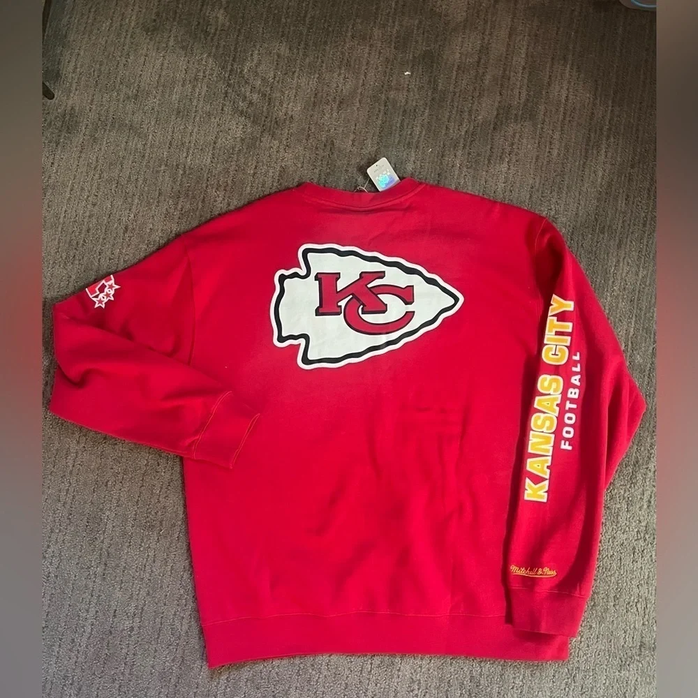 MITCHELL & NESS - Mens Red NFL There & Back Fleece Crew Neck Sweathirt - Size XL - Picture 3 of 12